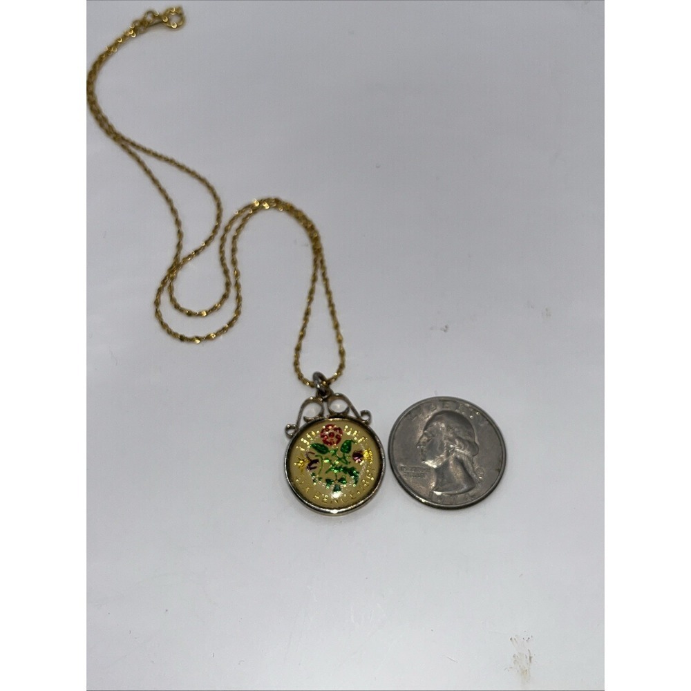 Enameled Glass Covered 1967 Sixpence 1962 Golden Hind Half‎ Penny 18" Necklace - Picture 5 of 5